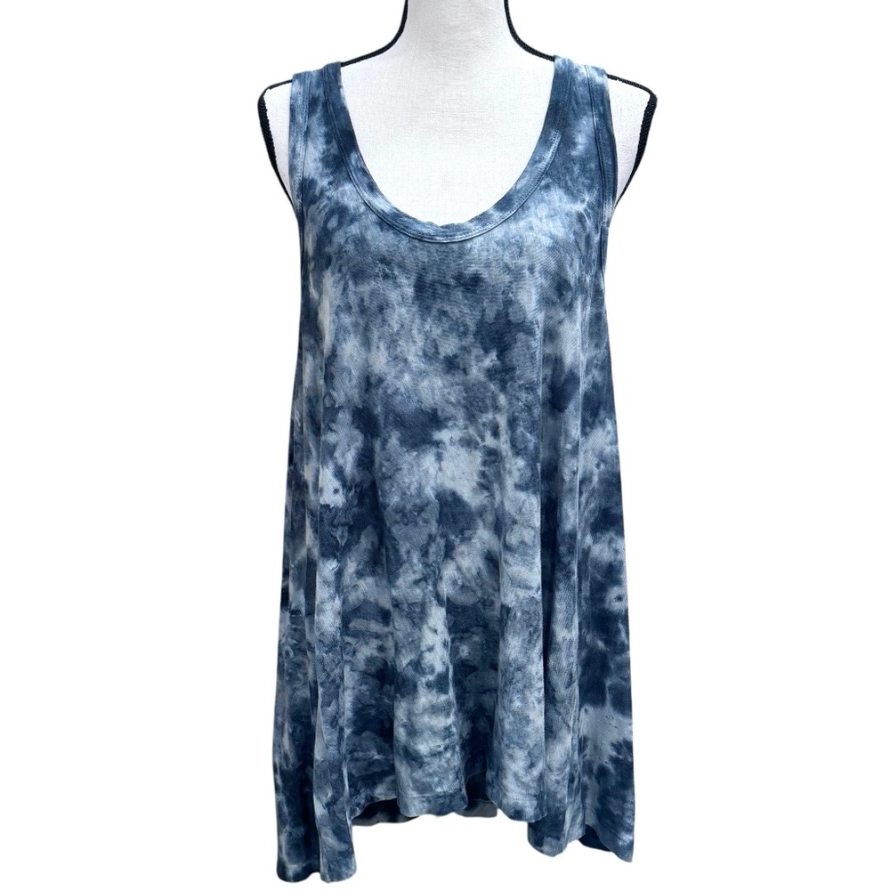 WILT BLUE TIE DYE SLEEVELESS ASYMMETRICAL HEM TUNIC SHIRT